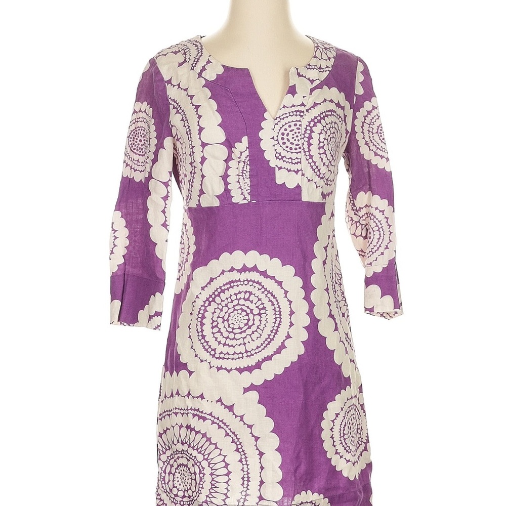 Boden Purple Tunic with Cream Medallion Print 100% Linen